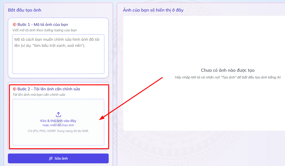 Tải lên ảnh mà bạn cần chỉnh sửa