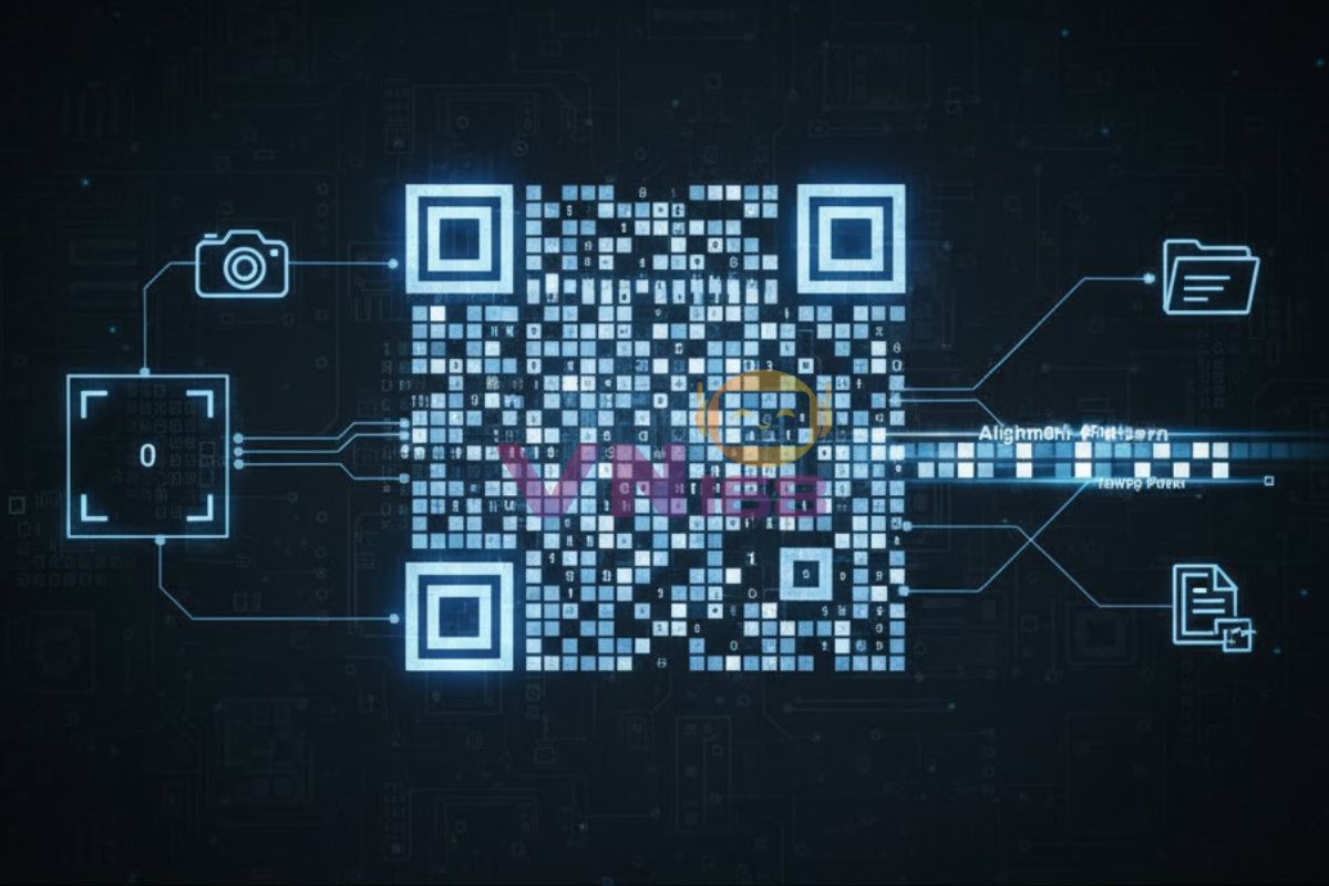 Cấu trúc Mã hóa và Các Thành phần Chuẩn hóa Tôi thường giải thích với doanh nghiệp rằng: “Muốn tối ưu mã QR, hãy hiểu nó như một file dữ liệu nén trong dạng hình ảnh.” Các thành phần chuẩn ISO: Finder Pattern (Mẫu định vị): Ba ô vuông lớn giúp camera nhận diện hướng. Alignment Pattern (Mẫu căn chỉnh): Giảm sai số khi camera nghiêng. Timing Pattern: Chuỗi đen-trắng đảm bảo đồng bộ tọa độ. Data Modules: Biểu diễn bit 0 – 1 đã mã hóa.