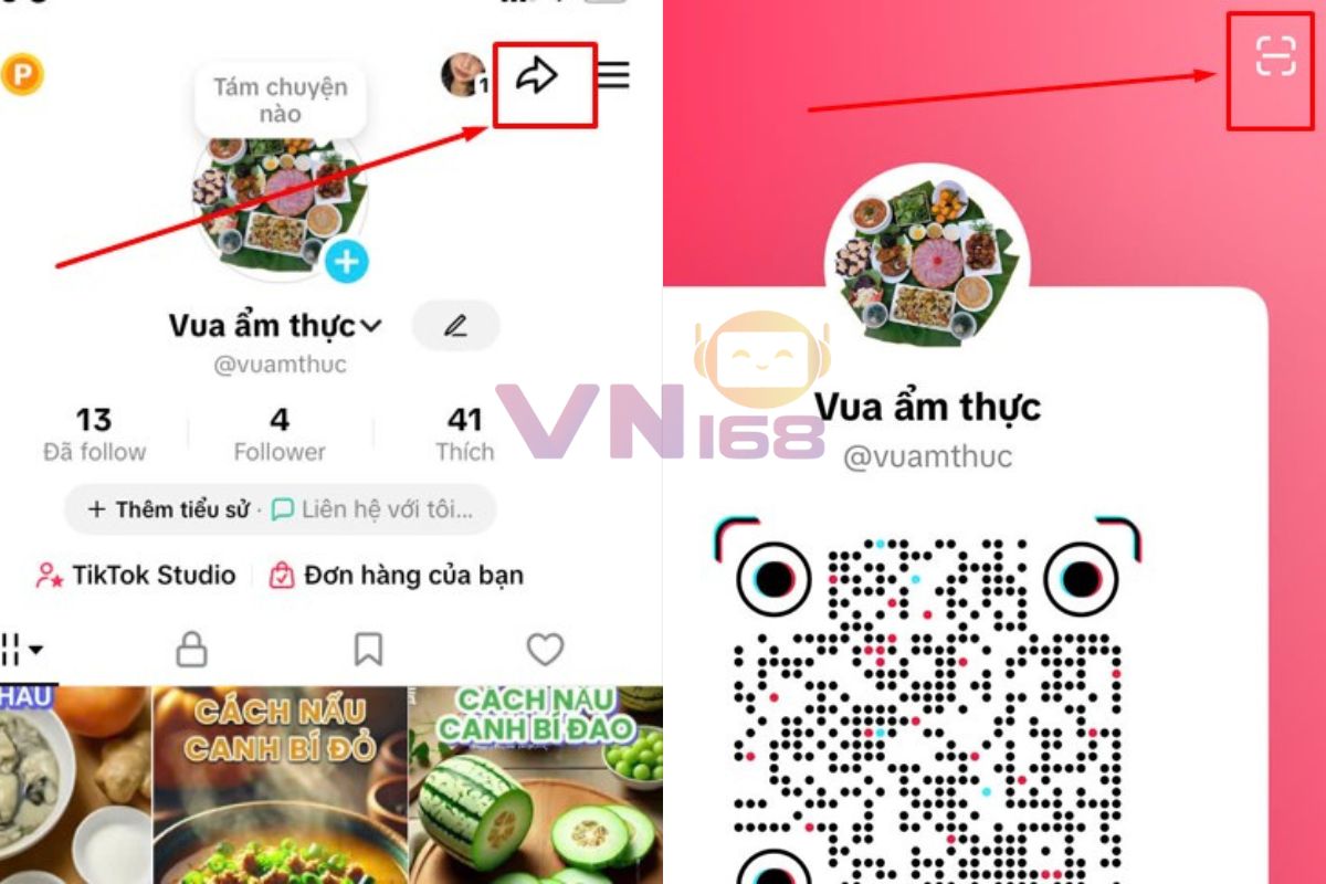 Các vị trí mở trình quét QR trên TikTok